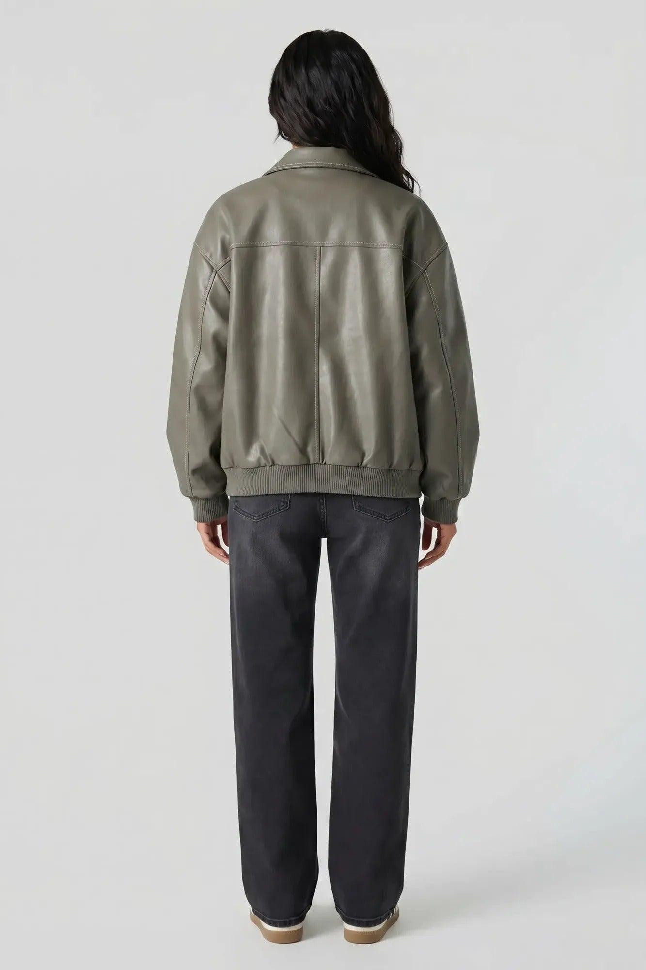 Oversized Faux Leather Jacket Female Product Image
