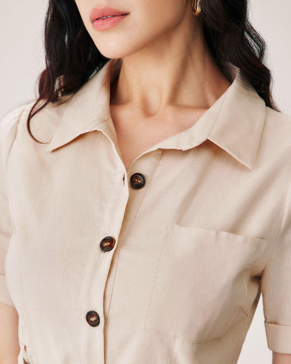 Apricot Collared Button Mini Dress Product Image