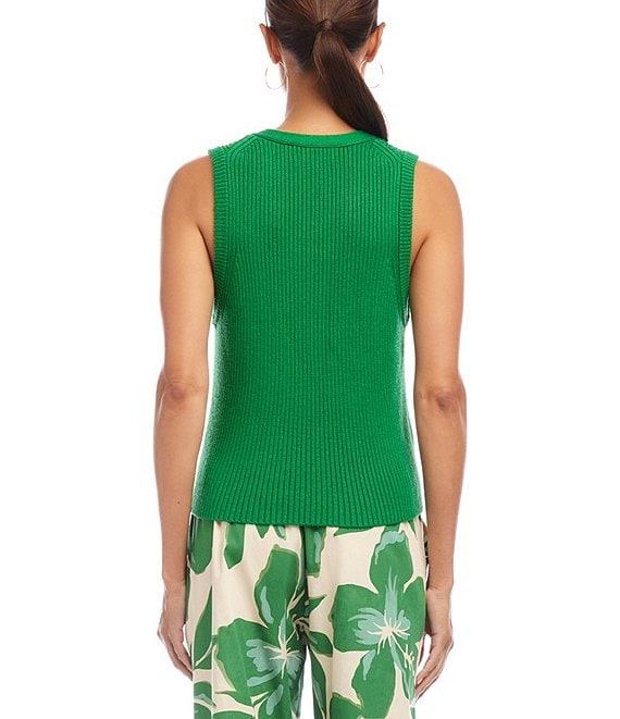Karen Kane Ribbed V-Neck Sleeveless Button Front Vest Product Image