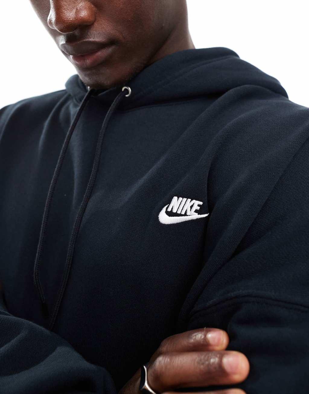 Nike Club french terry oversized hoodie in black Product Image