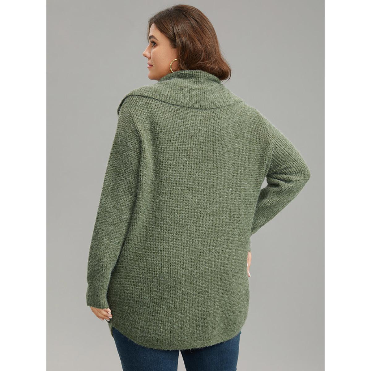 Plus Size Anti-Pilling Lapel Collar Adjustable Button Pullover Moss Women Casual Loose Long Sleeve Lapel Collar Dailywear Pullovers BloomChic 30/6X Product Image