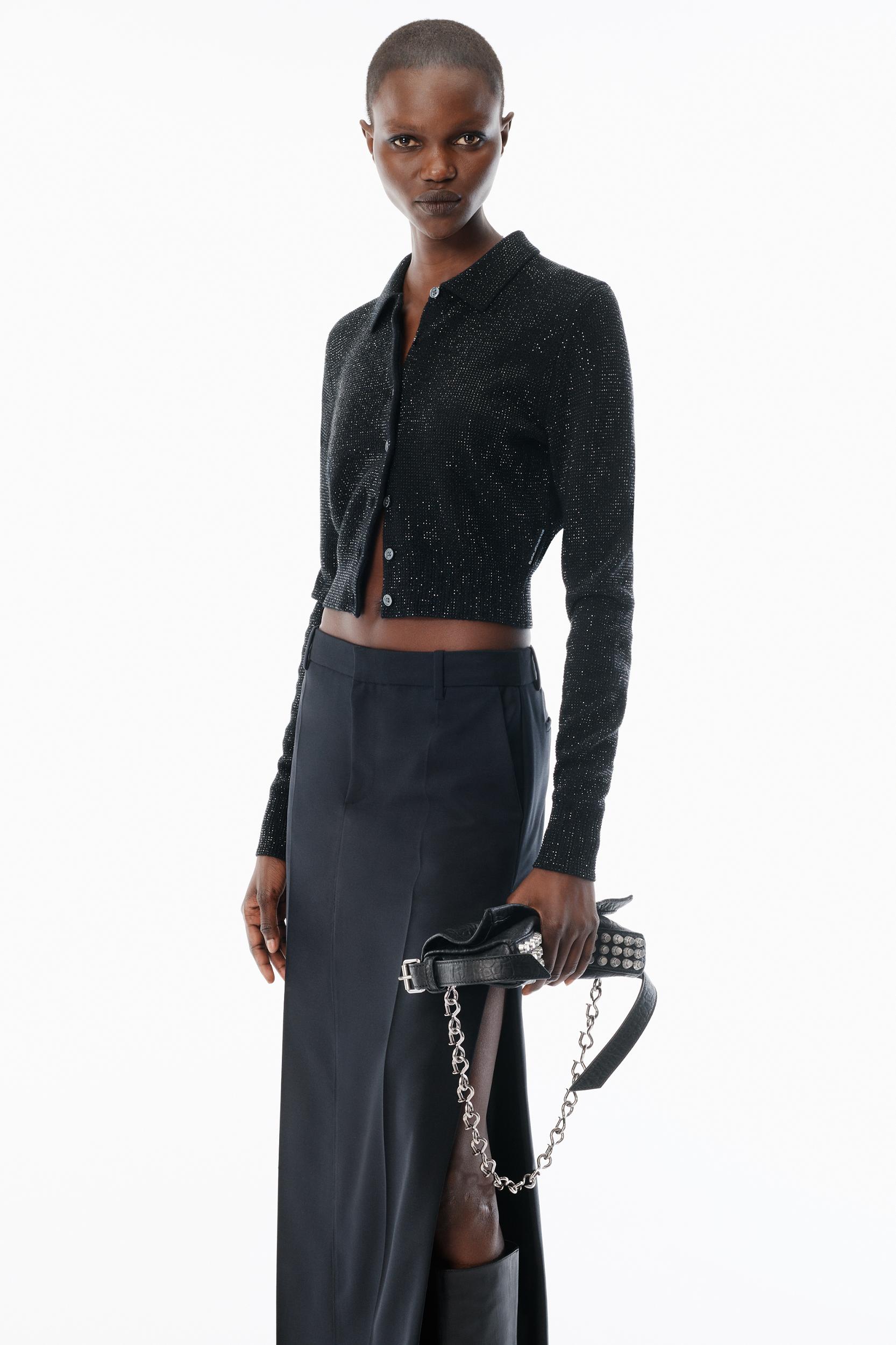 Black Wool-blend Hotfix Polo Cardigan Product Image