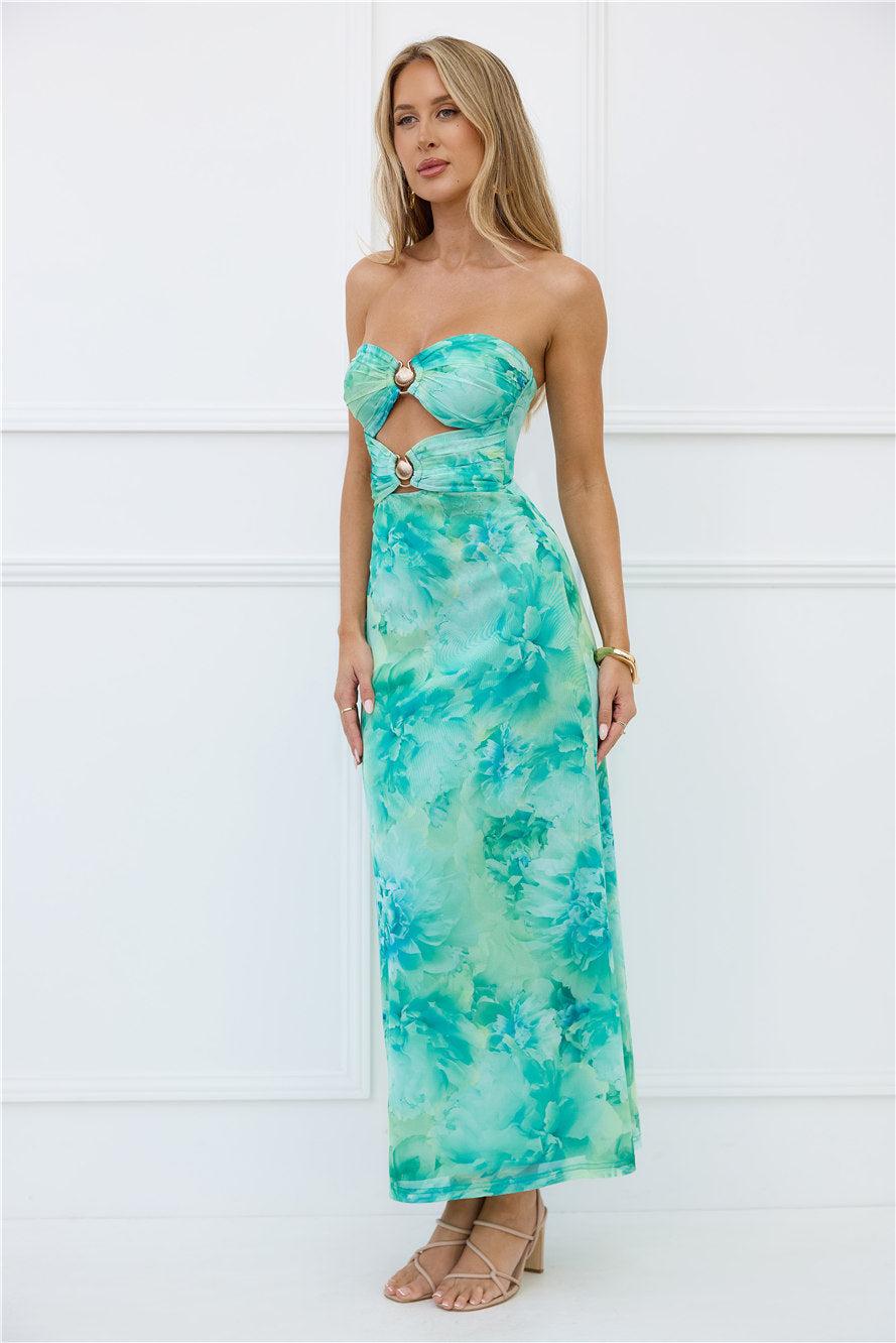 Body Language Strapless Maxi Dress Green Product Image