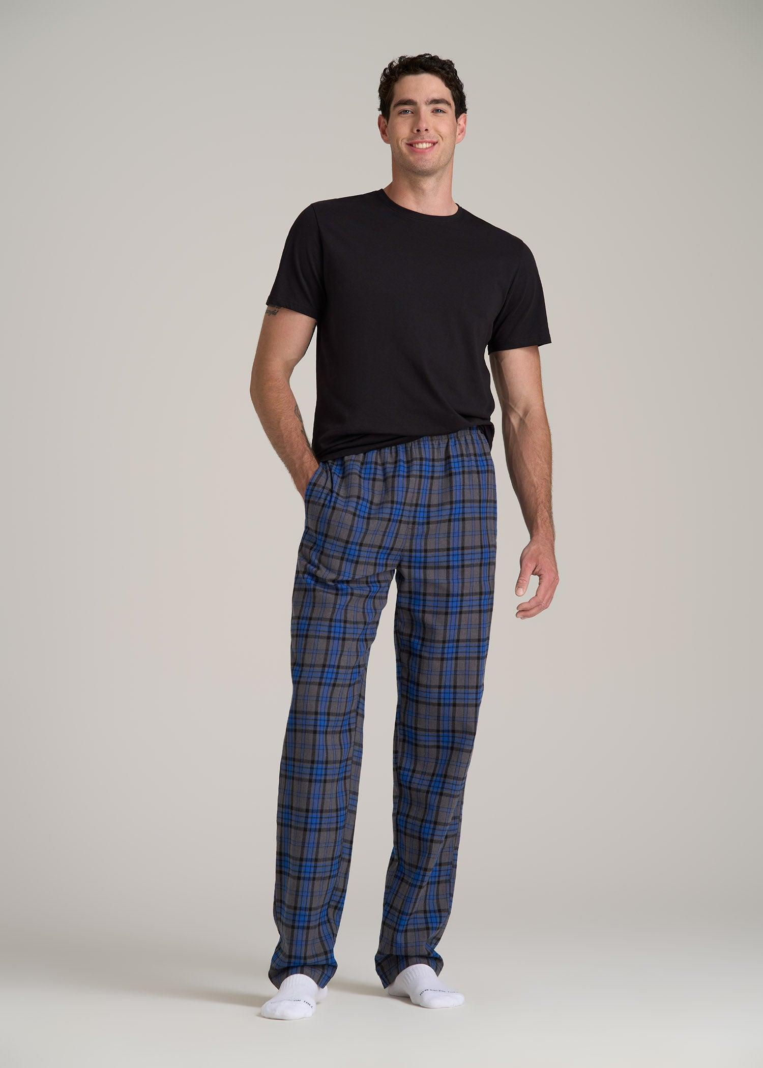 Plaid Pajama Pants for Tall Men in Grey and Cobalt Plaid Male Product Image