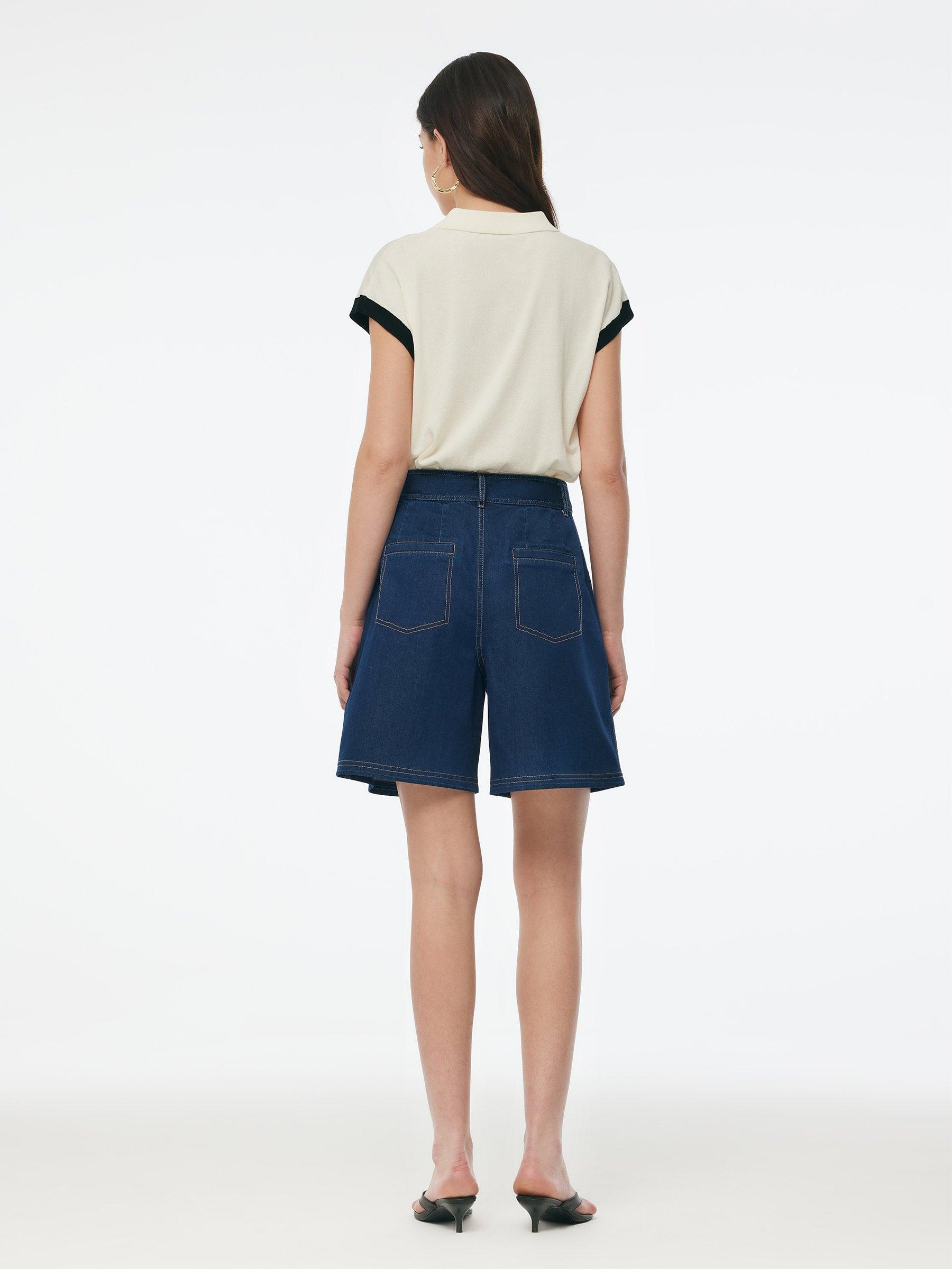 Denim Stretch Adjustable High-Waisted Women Shorts Product Image