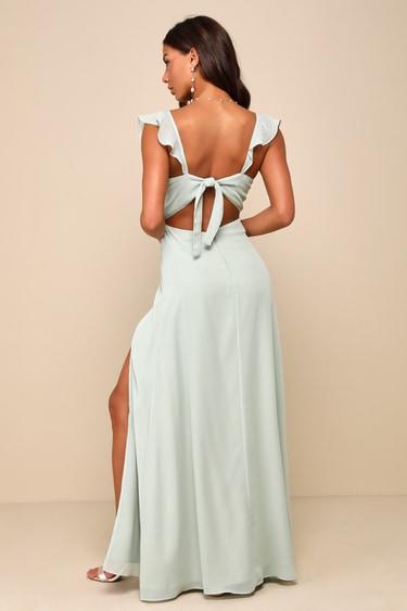 Sweetest Entrance Sage Green Ruffled Tie-Back Maxi Dress Product Image