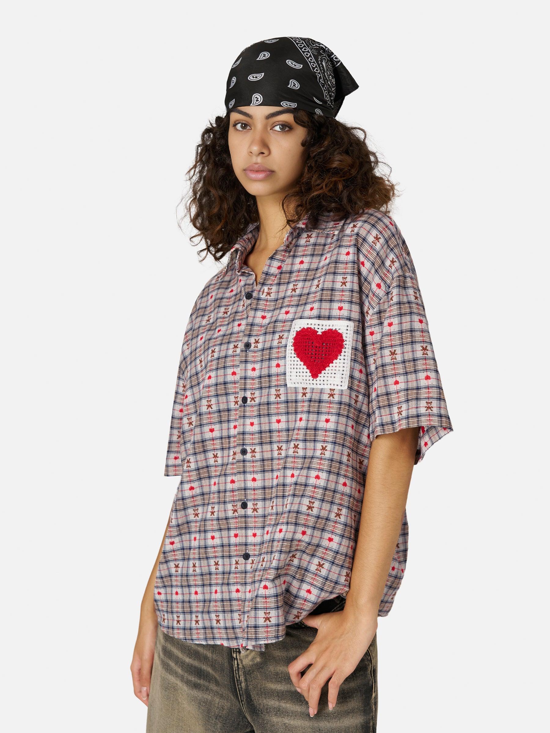 Aelfric Eden Crochet Heart Pocket Plaid Shirt Product Image