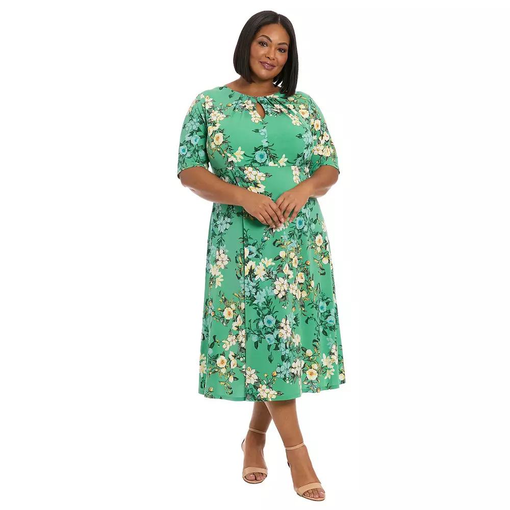 Plus Size London Times Short Sleeve Keyhole Midi Dress, Women's, Size: 14 W, Green Product Image
