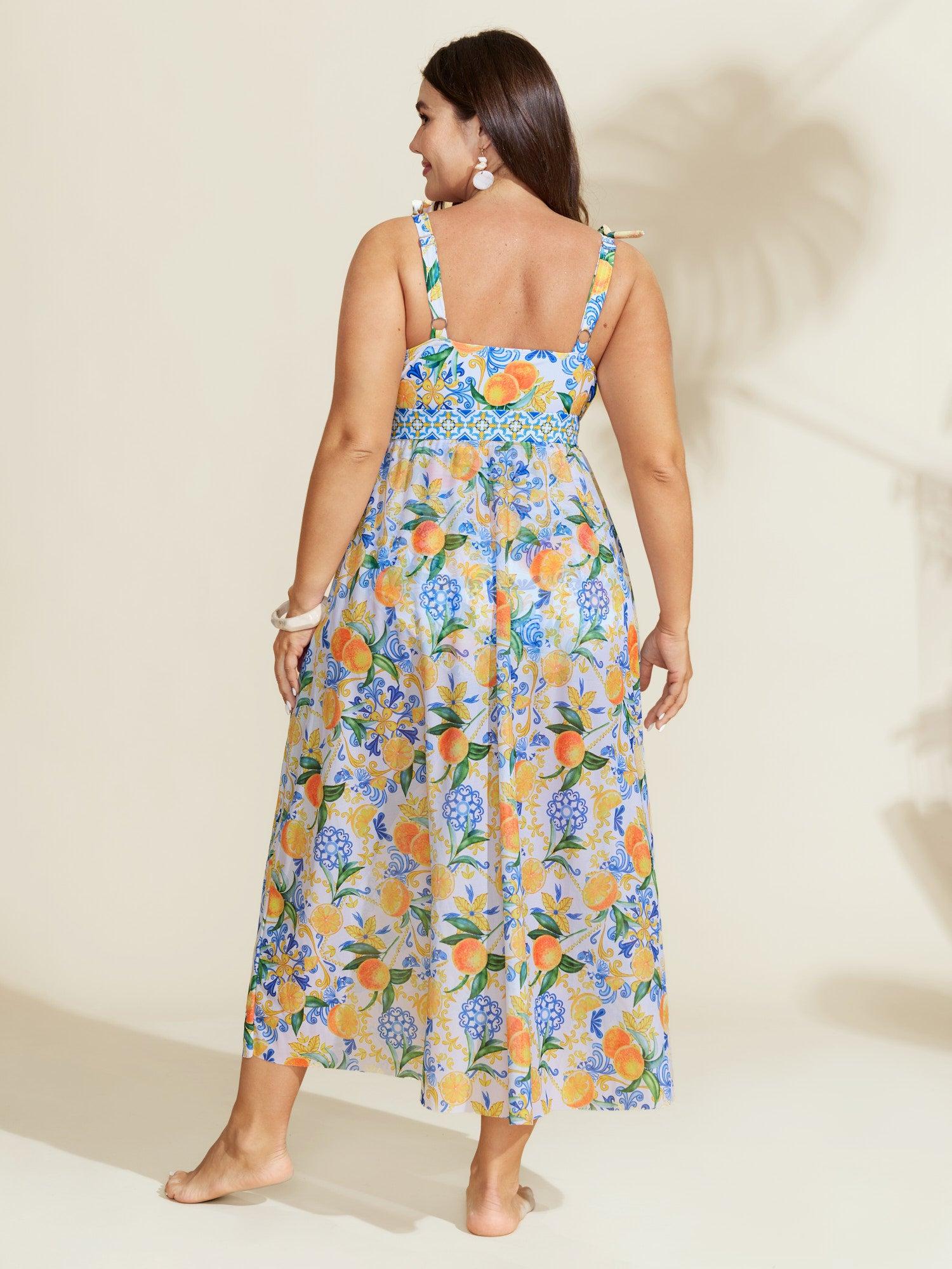 Two-Piece Citrus Print Sarong Swimsuit Female Product Image