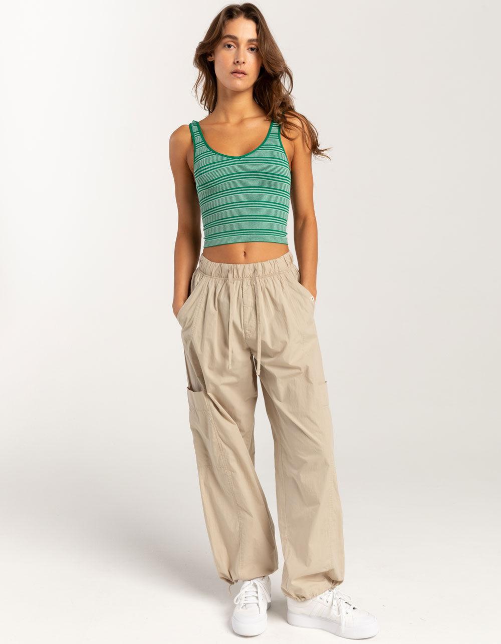 FULL TILT Seamless Striped V-Neck Womens Tank Top - GREEN Product Image