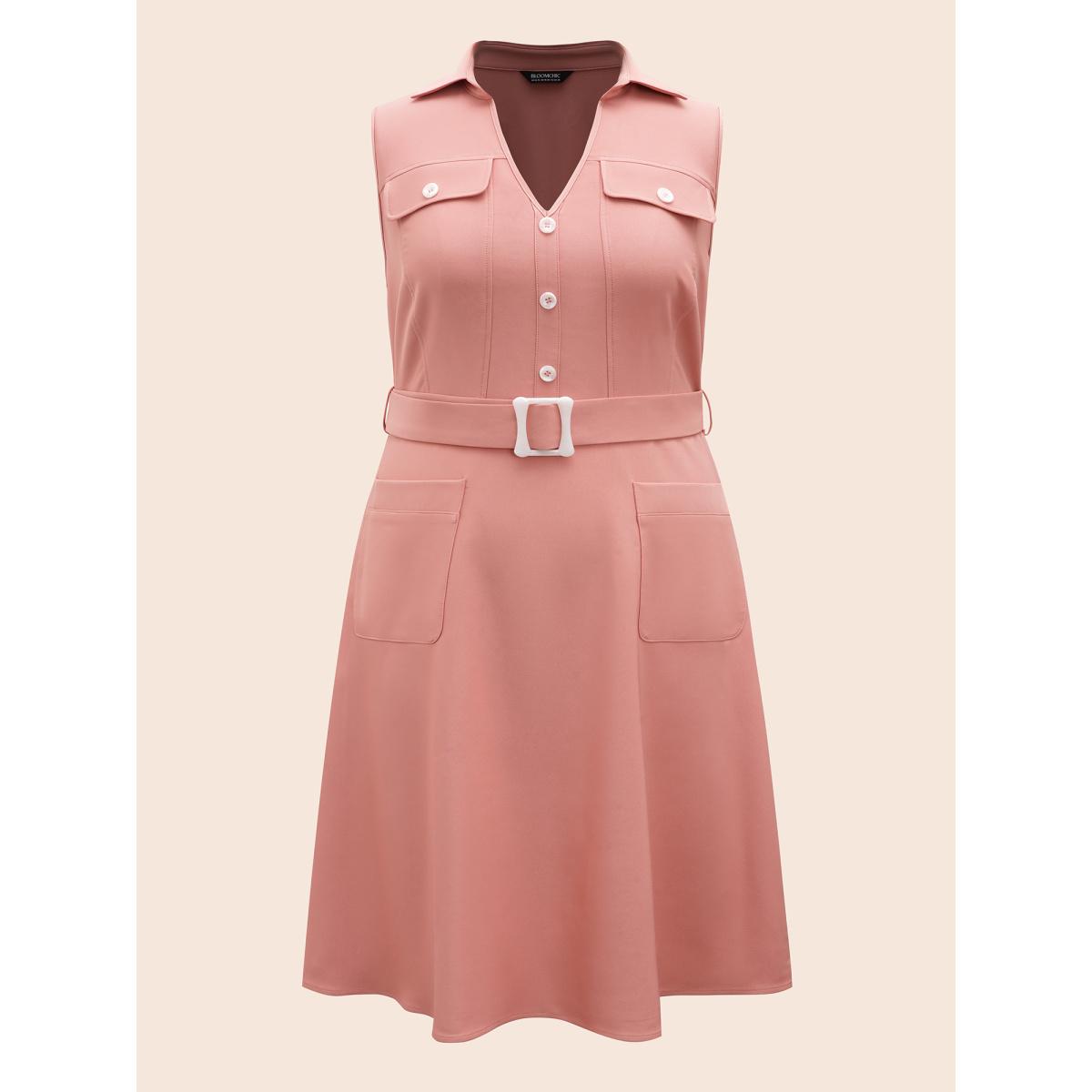 Plus Size Sleeveless Chest Flaps Midi Dress Crepe Women Cocktail Belted Party Curvy Bloomchic 30/6X Product Image