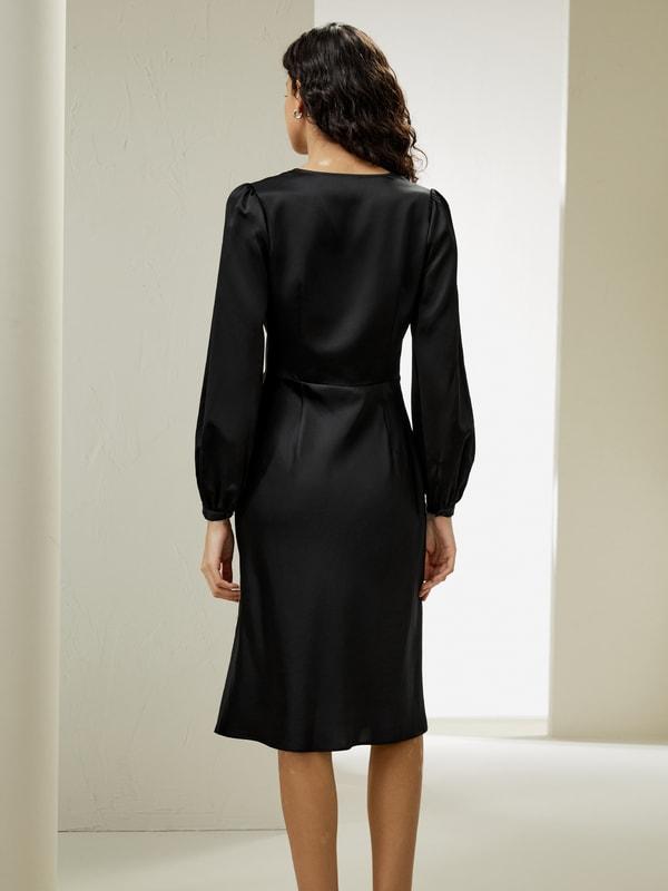 LILYSILK Long Sleeve Dress Silk for Women Red Clay Natural Silk Versatile Pleated Cups Dress 2 Product Image