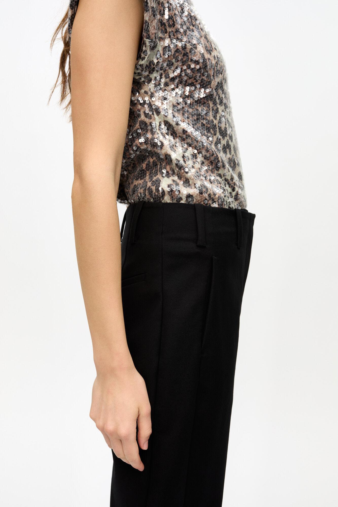 Black Heavy Cotton Tailoring Flared Pants Product Image