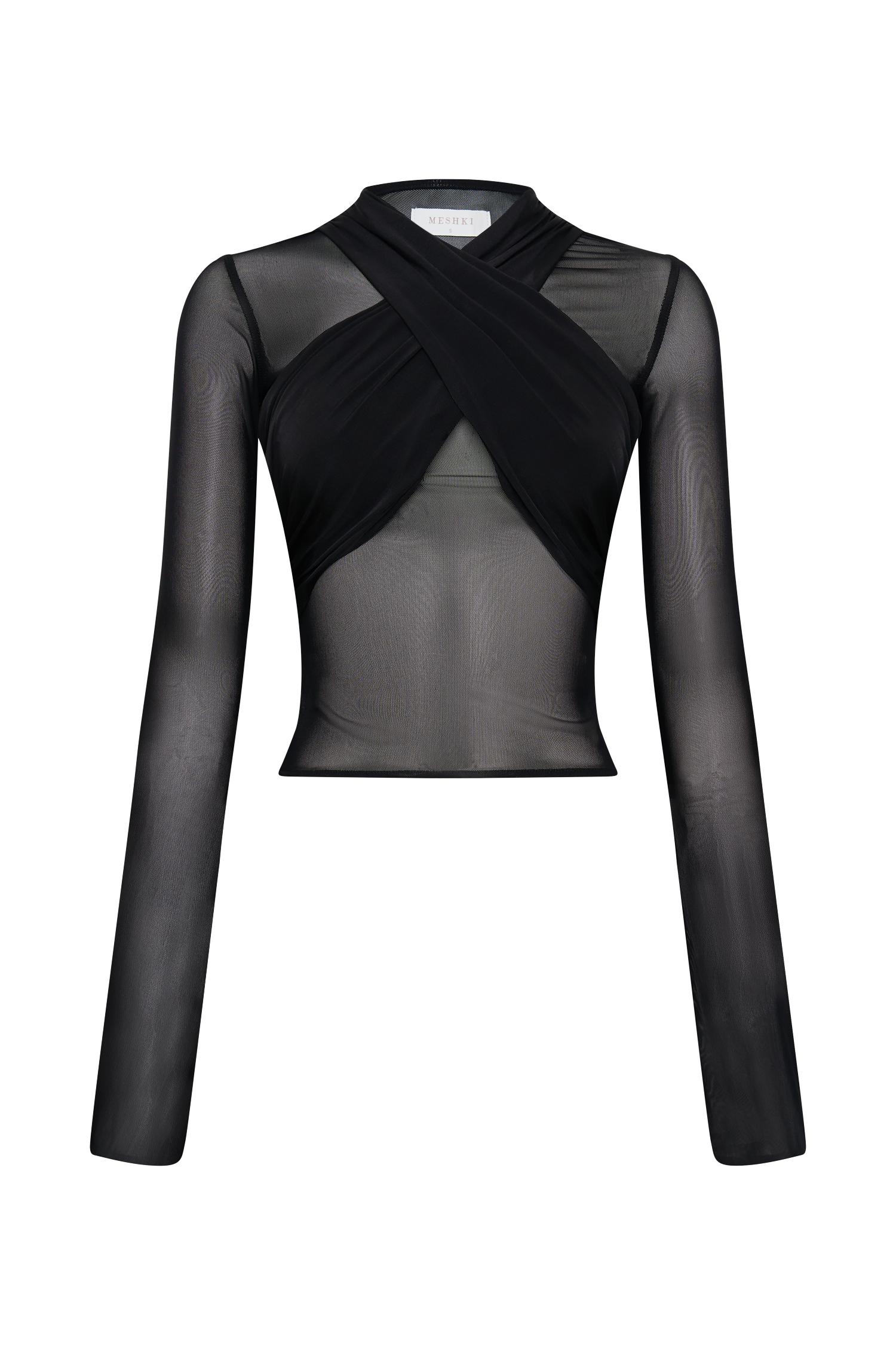 Tania Slinky And Mesh Long Sleeve Top - Black Product Image