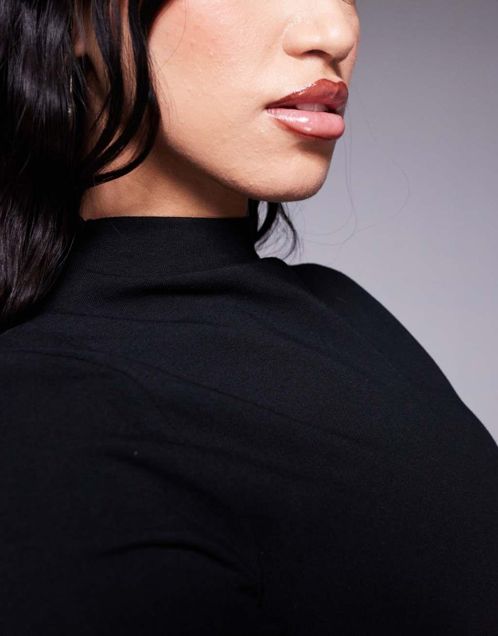 ASOS DESIGN high neck 3/4 sleeve bodysuit in black Product Image