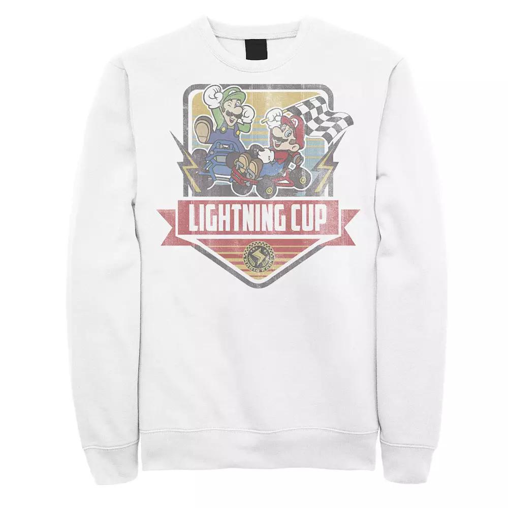 Men's Mario Kart Lightning Cup Faded Logo Sweatshirt, Size: Medium, White Product Image