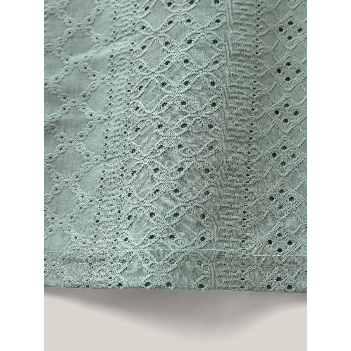 Plus Size Eyelet Trim Scalloped Neck Stretchy T-Shirt Greenbean Women Leisure Texture V-neck Casual T-shirts BloomChic 18-20/2X Product Image