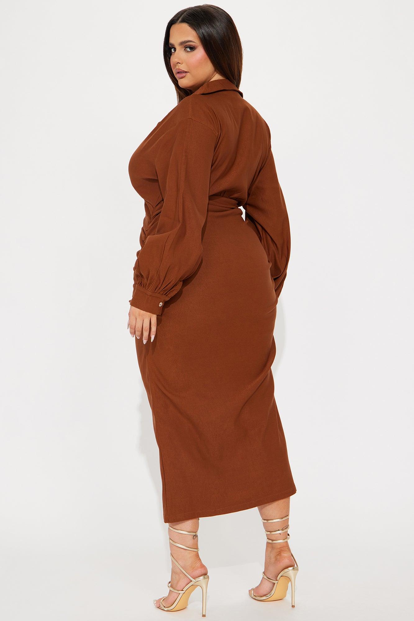 Elise Ruched Midi Dress - Rust Product Image