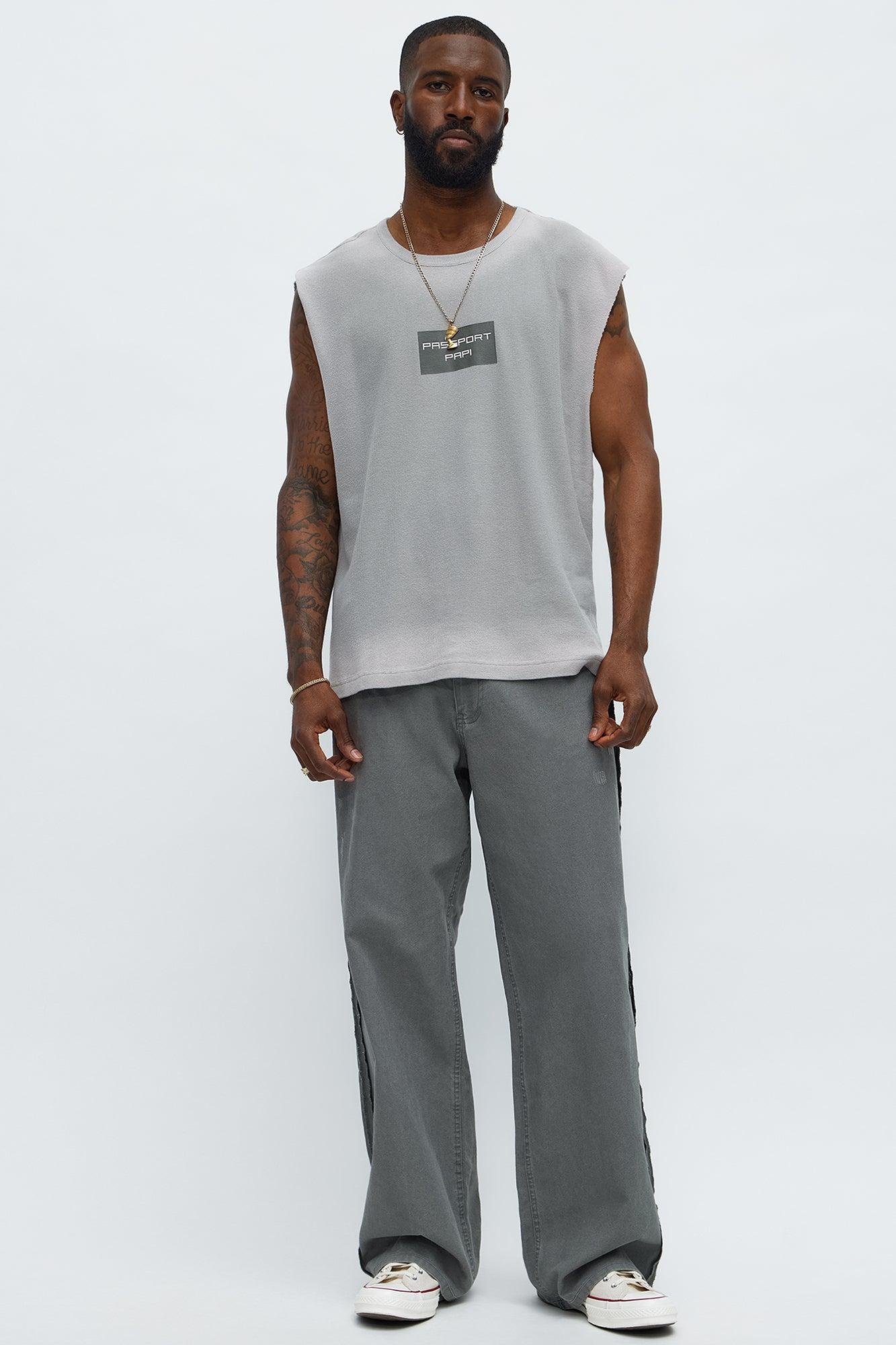 Relaxed Washed Quote Muscle Tank - Dark Grey Male Product Image