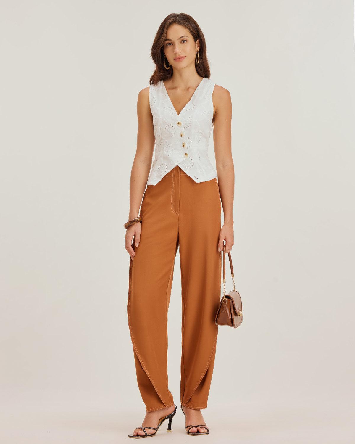 Brown Pegged Straight Pants Product Image