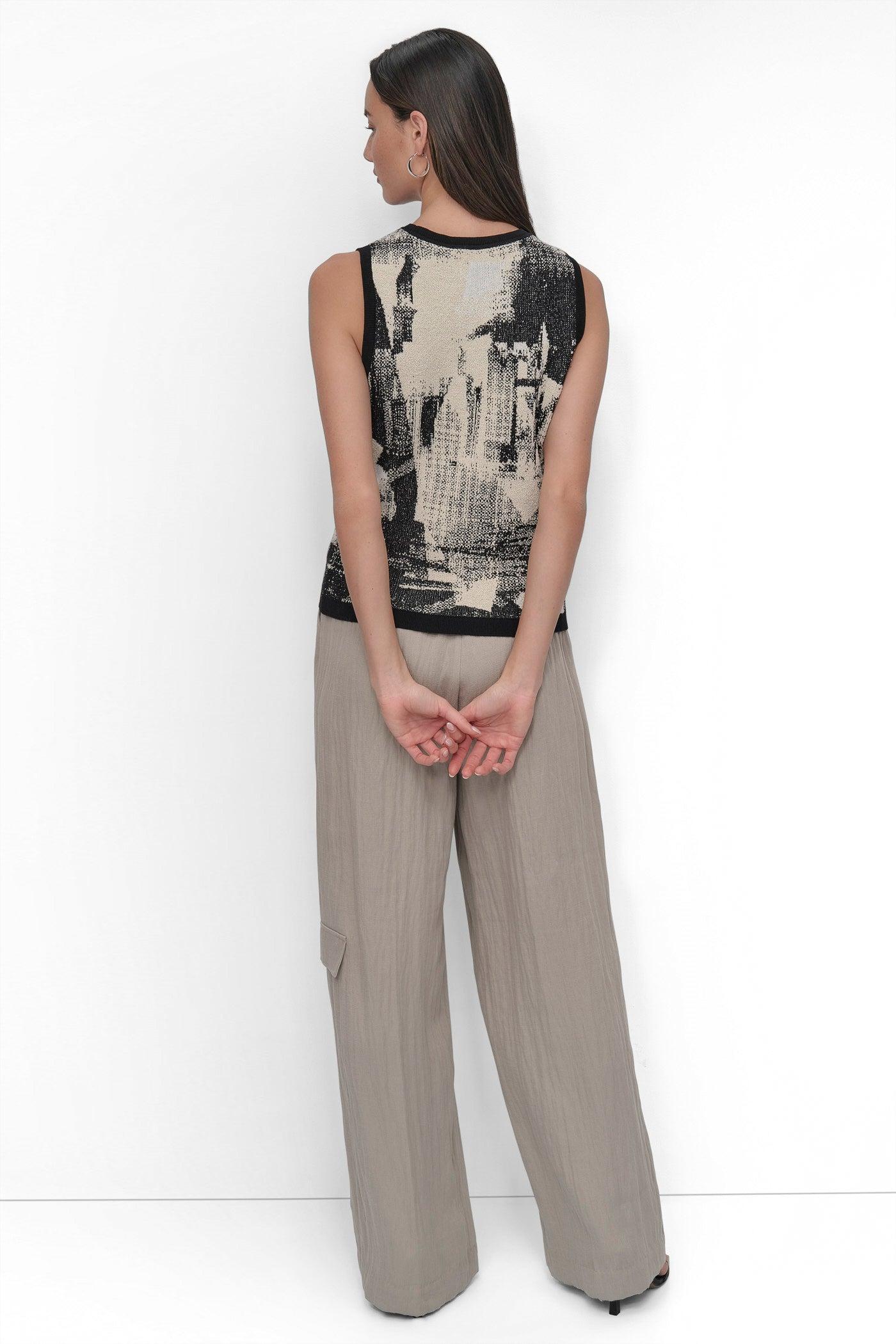 SLEEVELESS BOUCLE PRINTED SWEATER Product Image