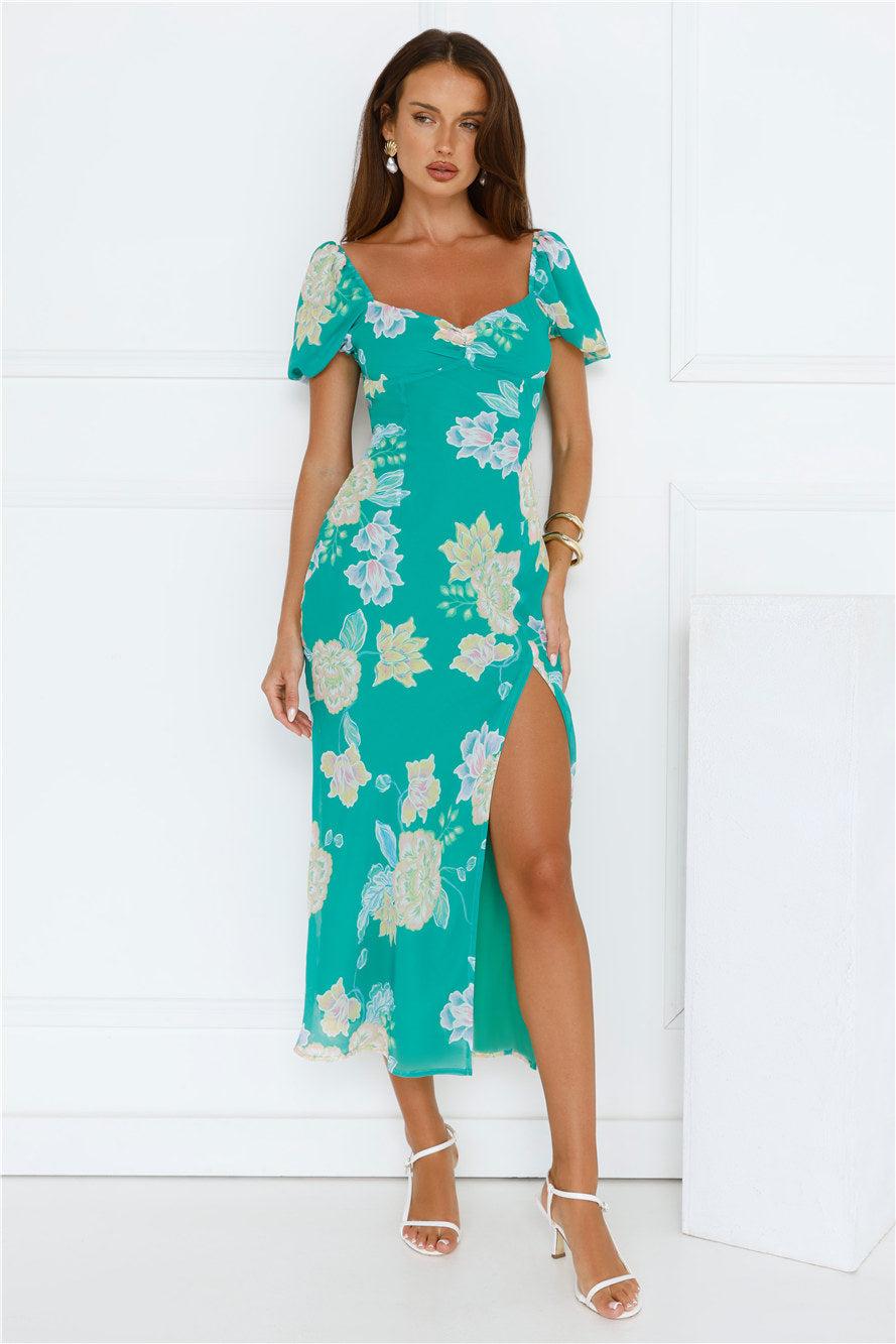 Floral Vines Midi Dress Green Product Image