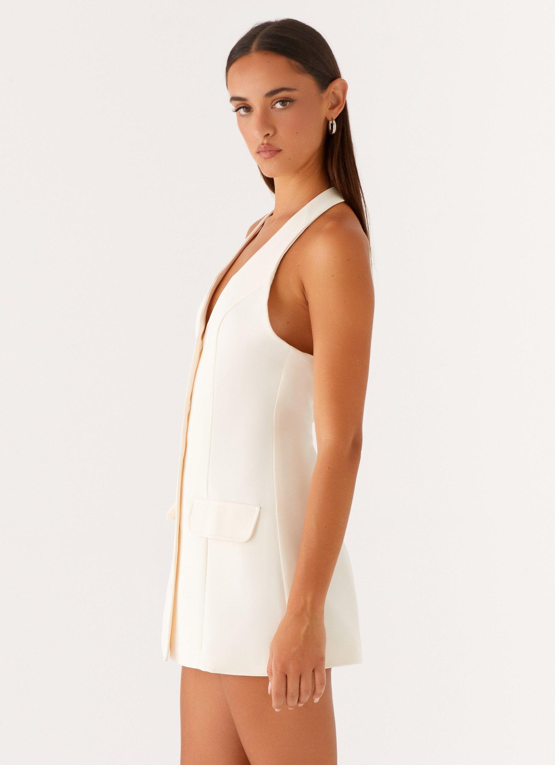 Mira Halter Neck Mini Dress - Ivory Product Image
