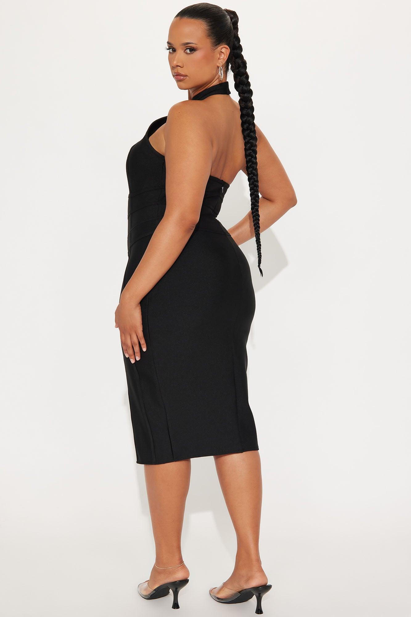 Imelda Bandage Mock Neck Midi Dress - Black Female Product Image