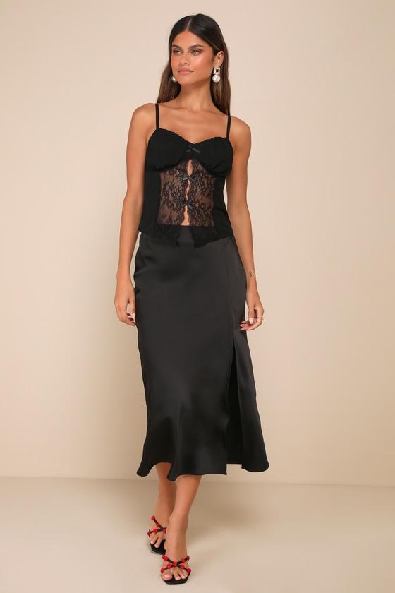 Sultry Pick Black Mesh Sheer Lace Bow Cami Top Product Image