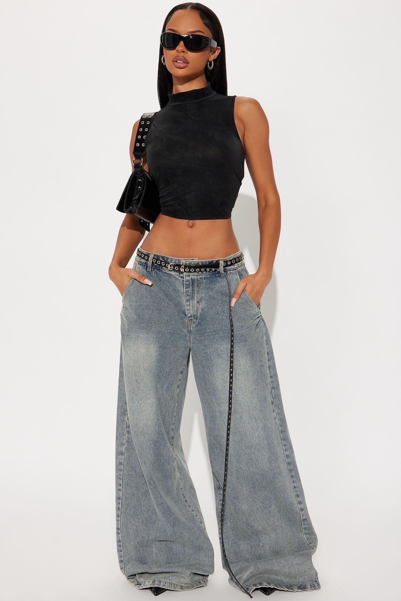 Molly Faux Leather Mock Neck Top - Black Female Product Image