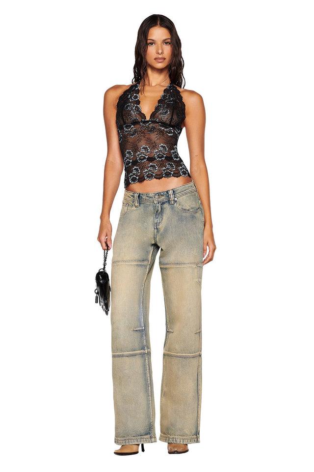 GEM HALTER TOP - BLACK : BLACK BLUE Product Image