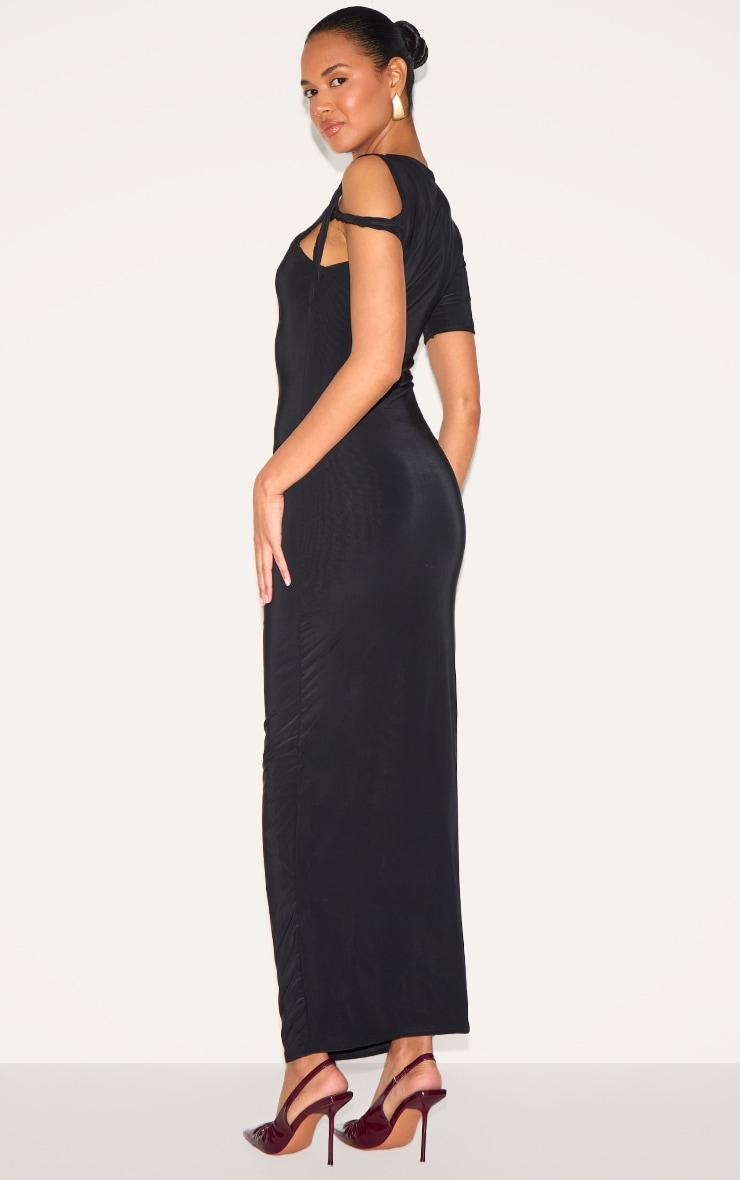Black Slinky Twist Shoulder Midaxi Dress Product Image