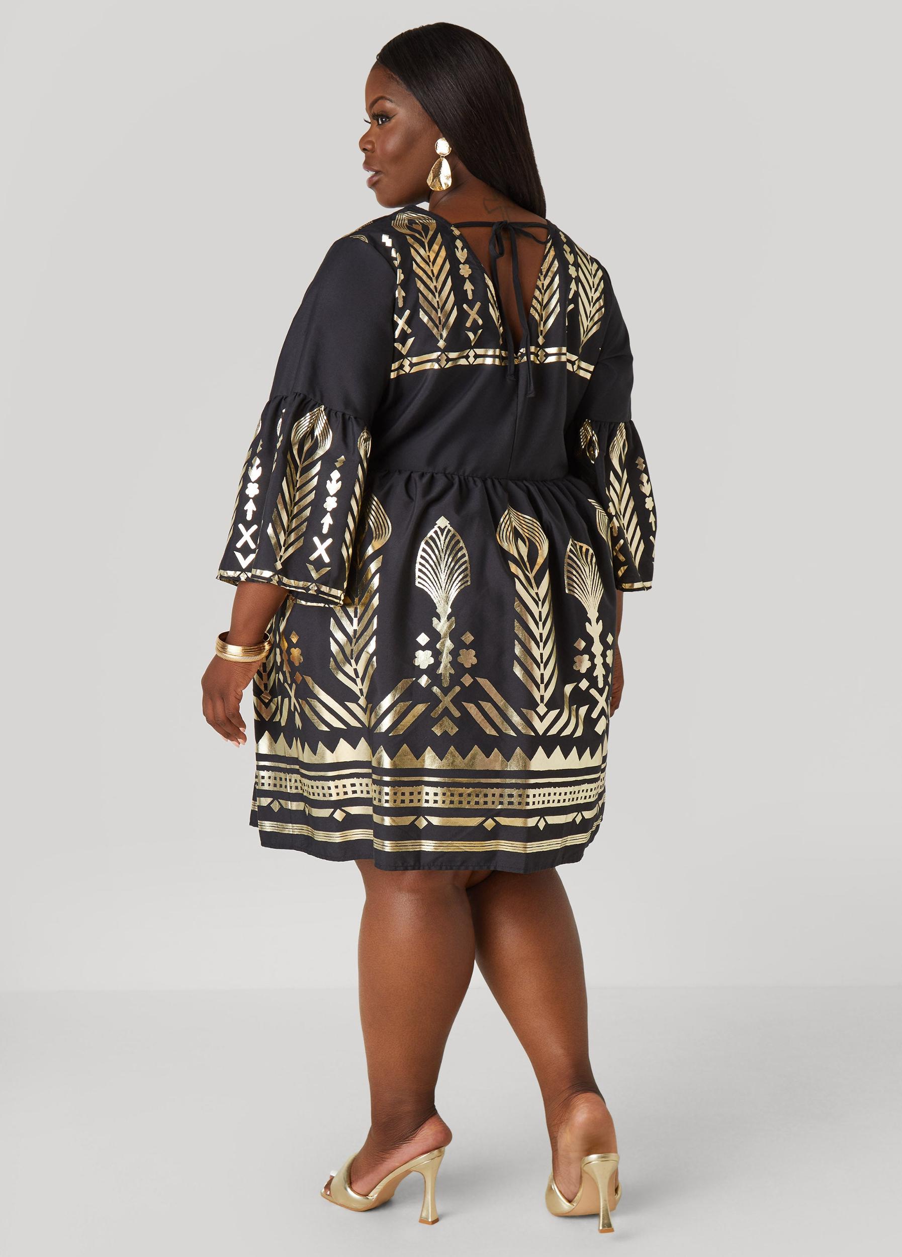 Metallic Print Babydoll Dress Product Image