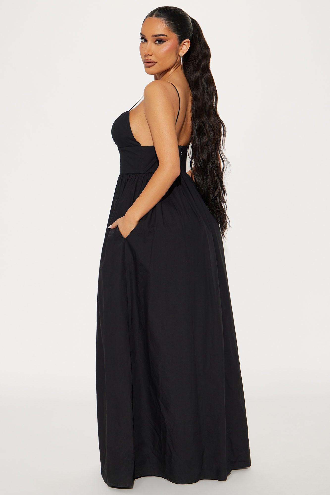 Destiny A Line Poplin Maxi Dress - Black Product Image