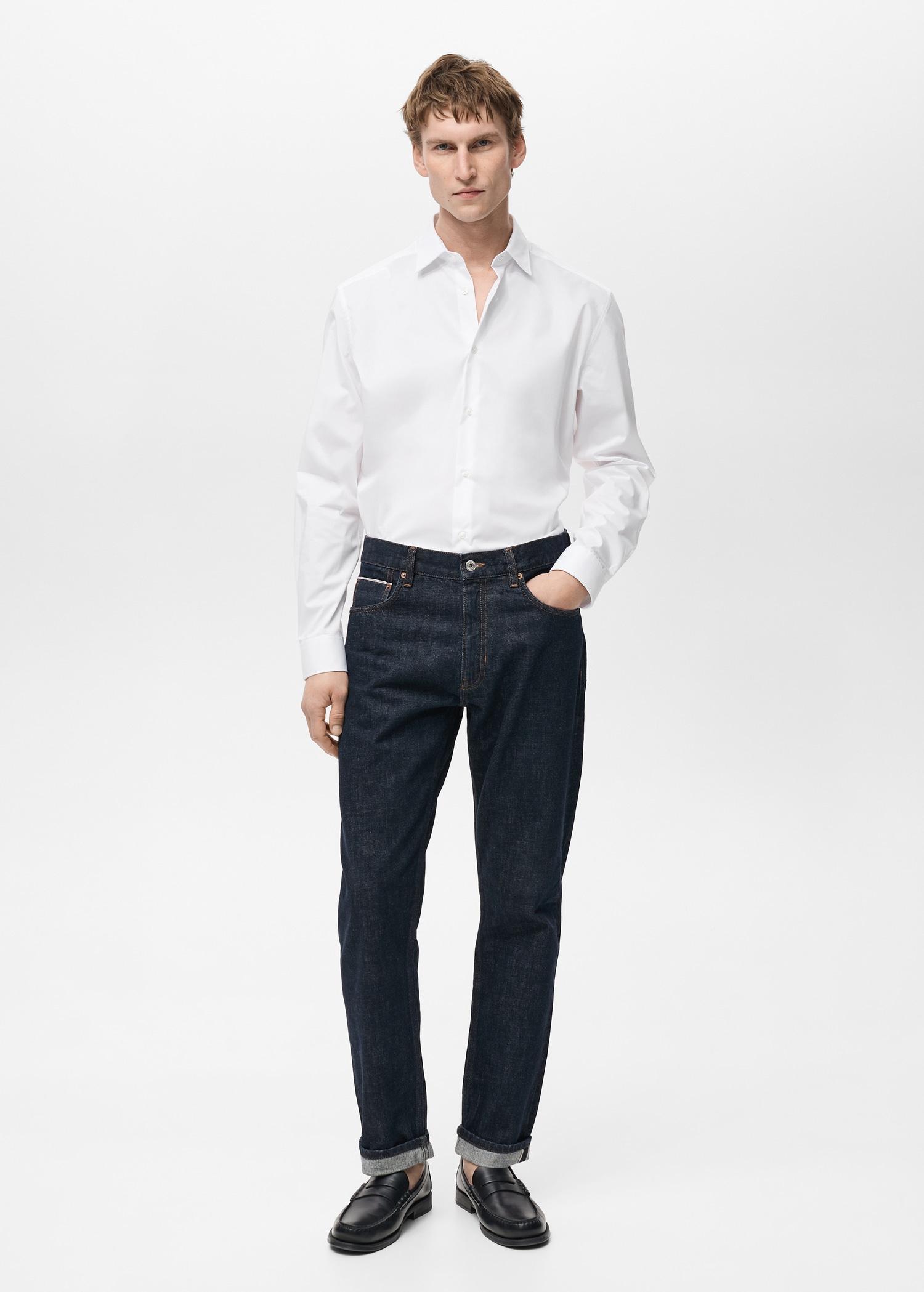 Regular-fit stretch cotton shirt - Men | MANGO USA Product Image