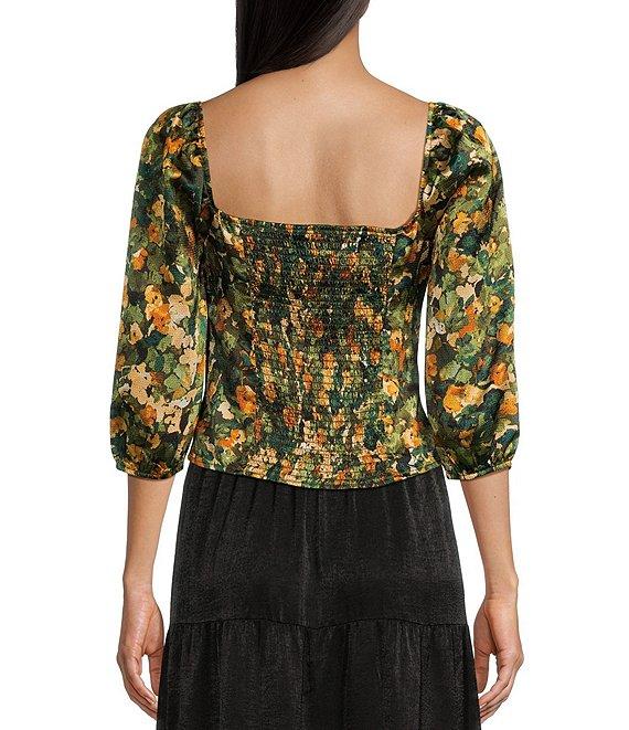 I.N. San Francisco 3/4 Puff Sleeve Sweetheart Neckline Floral Top Product Image