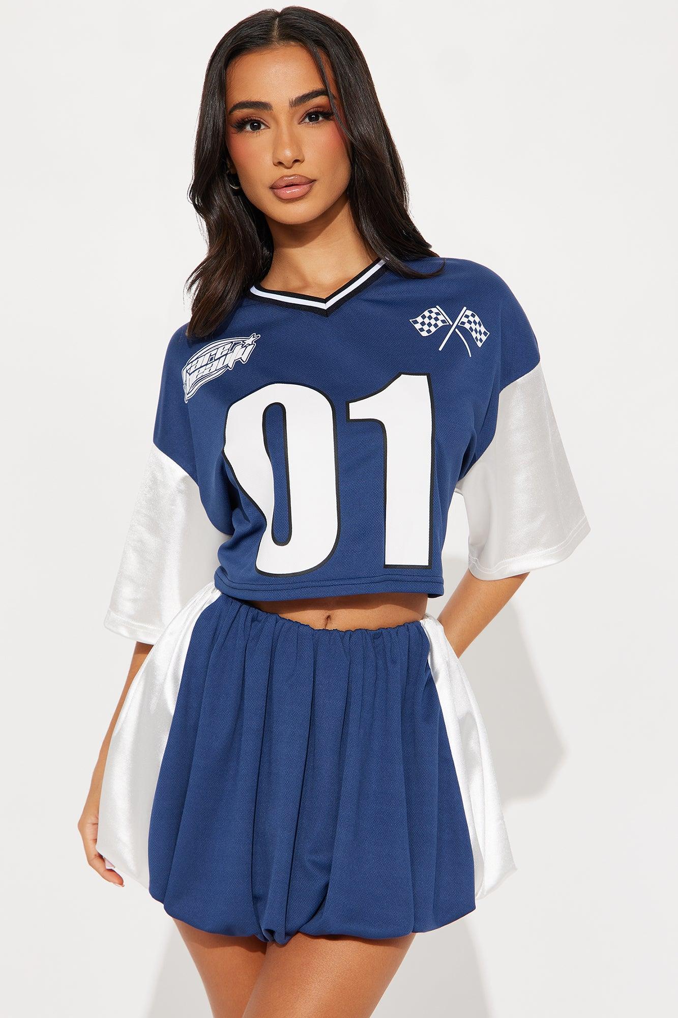 Sporty Bubble Skirt Set - Navy/combo Product Image