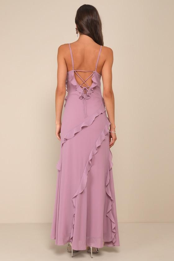 Fancy Sweetness Lavender Ruffled Lace-Up Sleeveless Maxi Dress Product Image