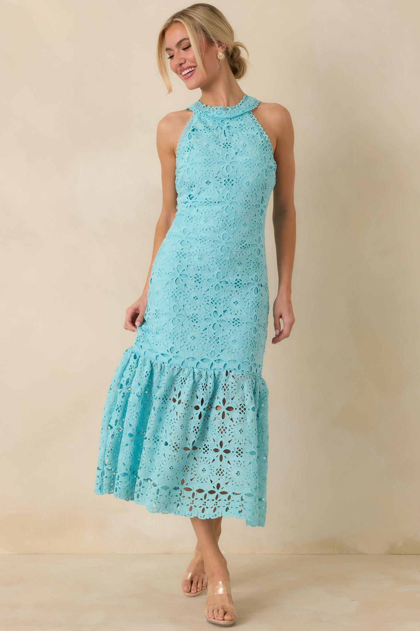 It's A New Day Horizon Blue Floral Embroidered Maxi Dress Product Image