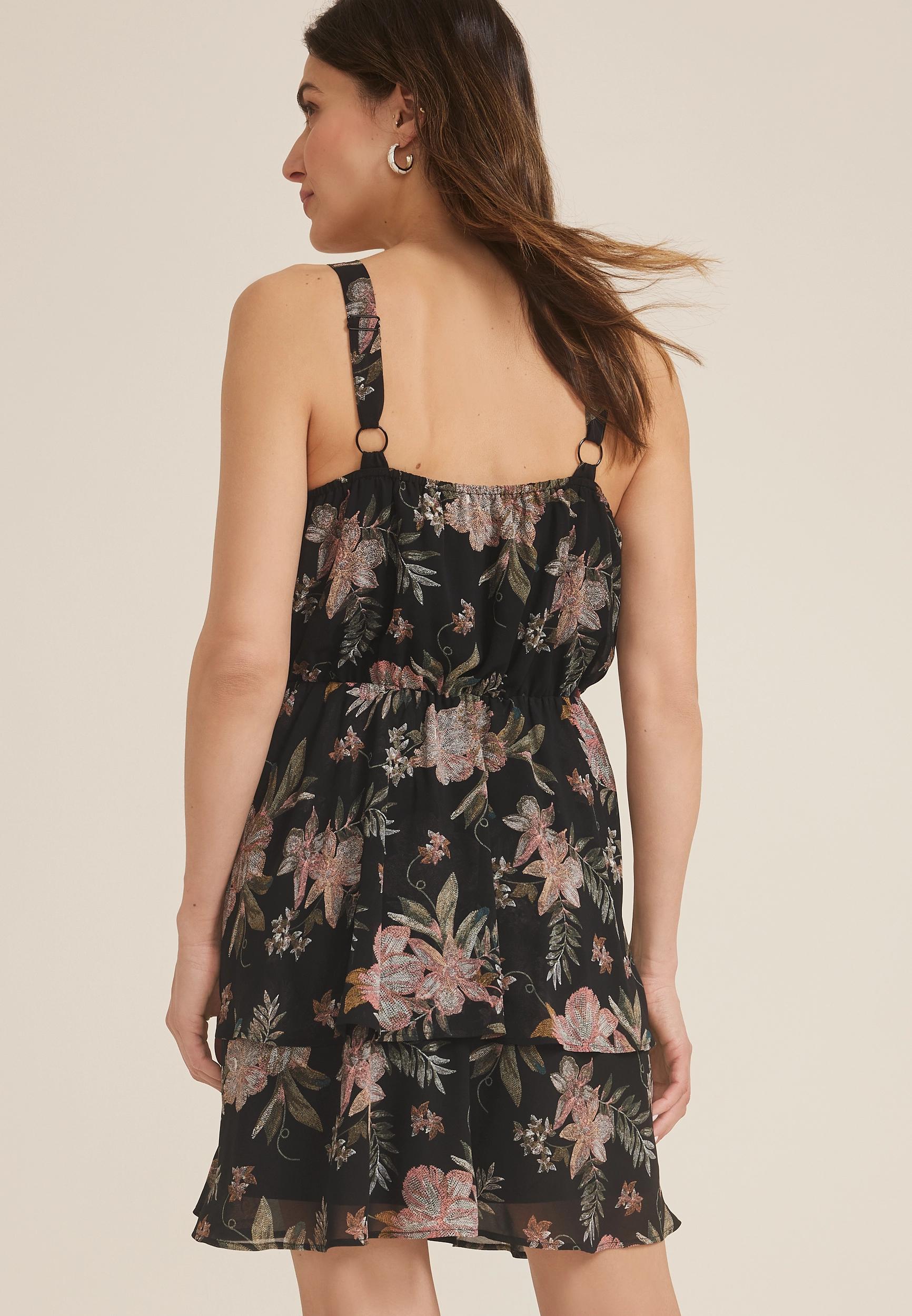 Maurices Womens Bare Surplice Floral Tiered Mini Dress Product Image