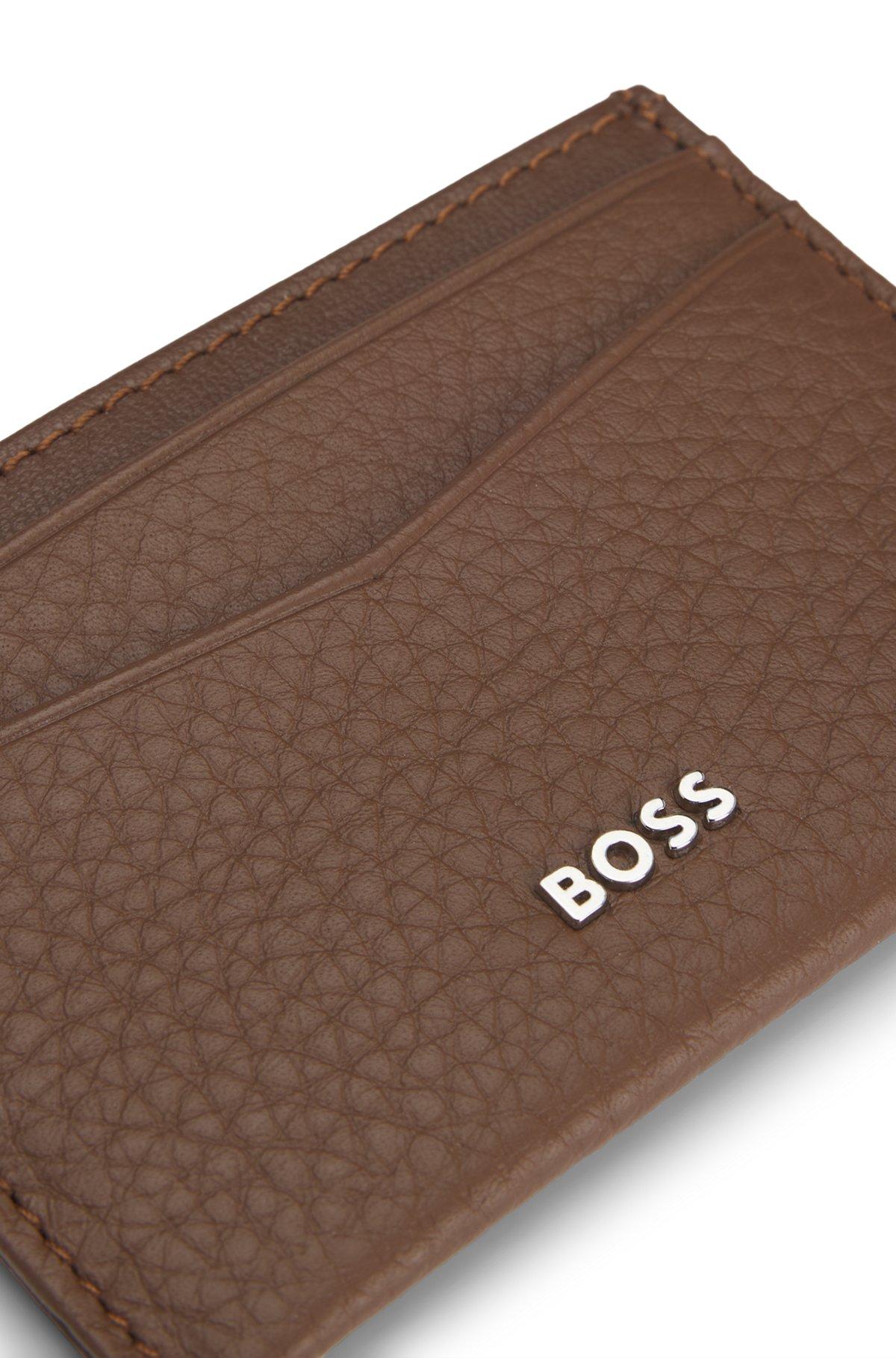 Card holder in grained leather with metallic logo lettering Product Image
