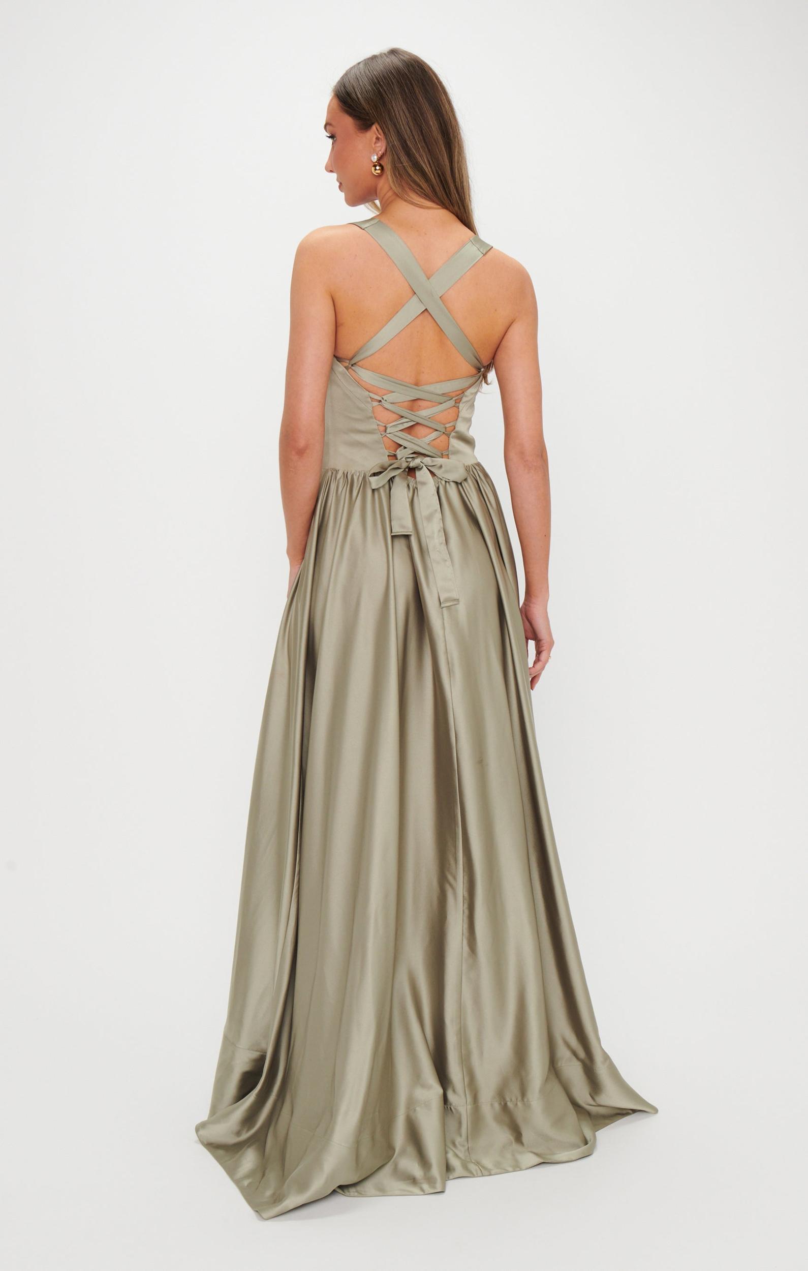 Abigail Maxi Dress ~ Moss Green Luxe Satin Product Image
