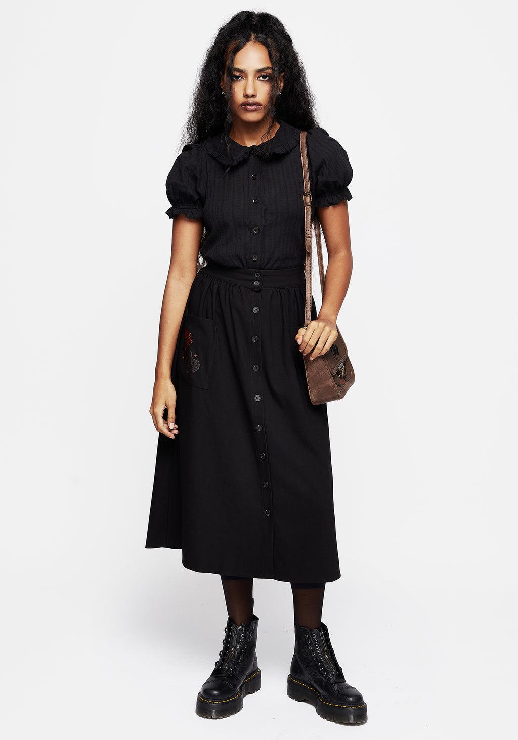 Foxfire Embroidered Button Up Midi Skirt Product Image