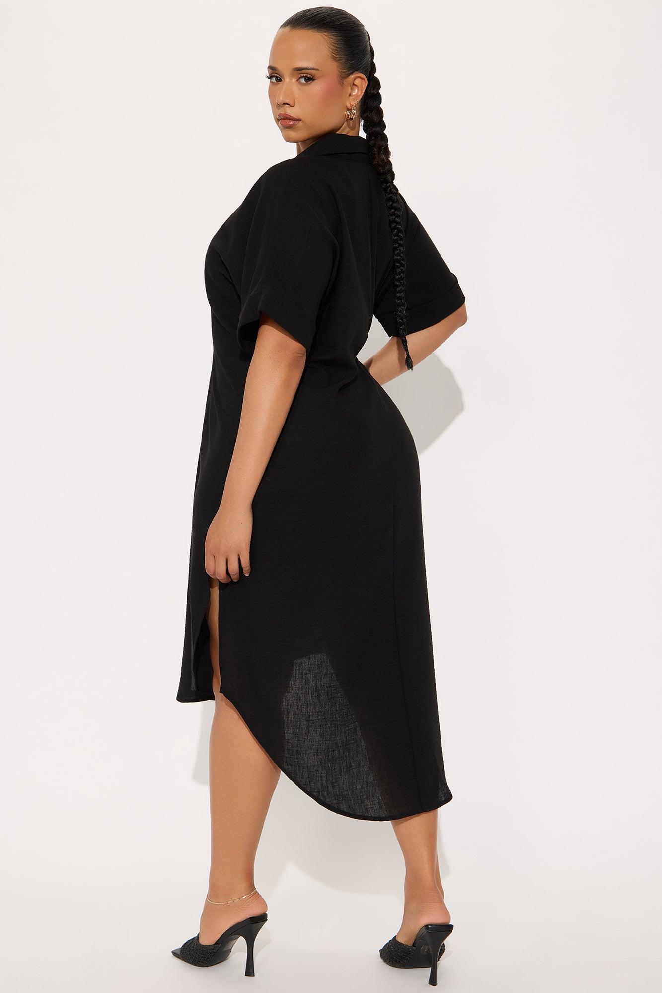 Casual Stroll Gauze Shirt Midi Dress - Black Female Product Image