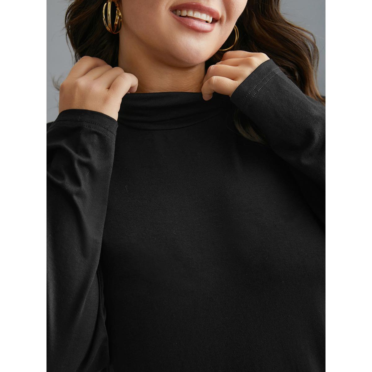 Plus Size Supersoft Essentials Solid Mock Neck T-shirt Black Women Casual Non Mock Neck Everyday T-shirts BloomChic 12/L Product Image