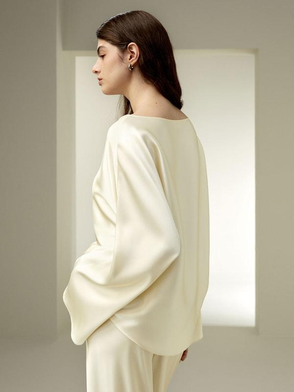 LILYSILK Silk Blouse Women - Midnight Blue Mulberry Silk - Perfect for Work Or Casual Round Neckline Tops S Product Image