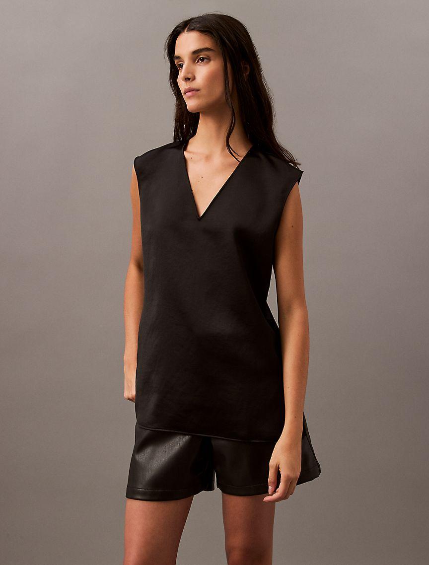 Satin Sleeveless V Neck Blouse Product Image