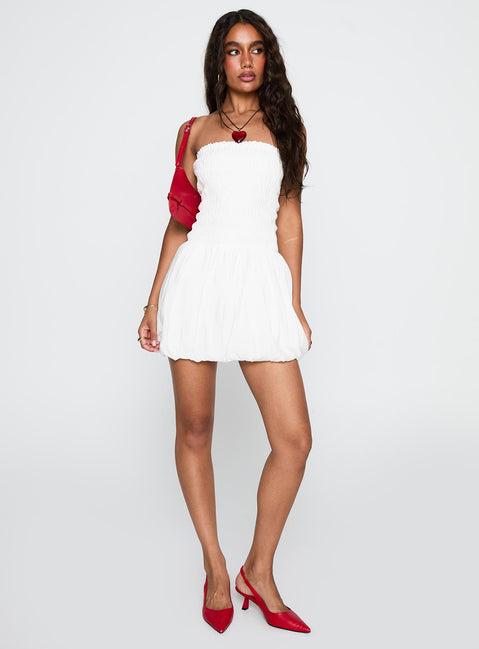 Anemone Bubble Hem Mini Dress White Product Image