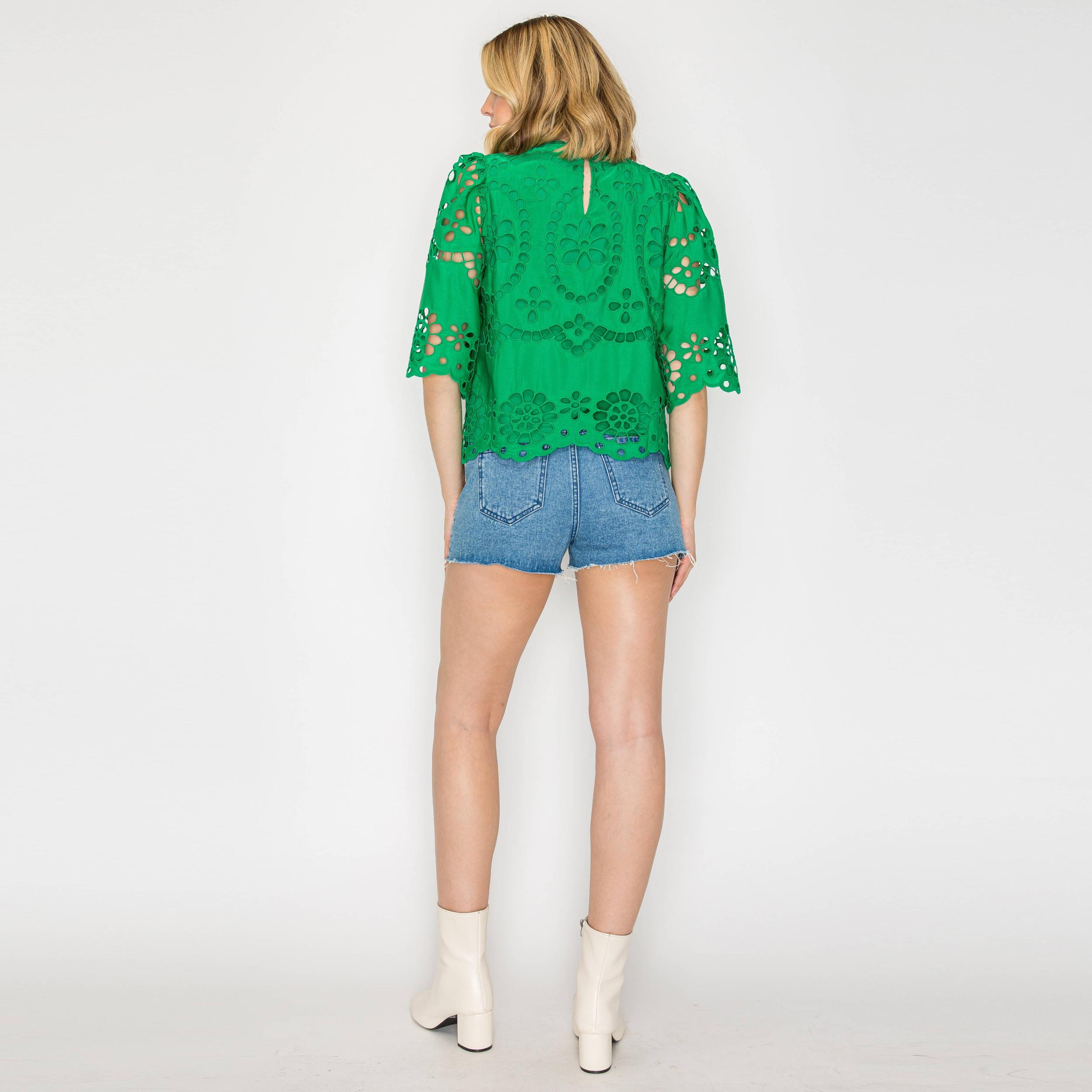 Green Daisy Eyelet Top Product Image