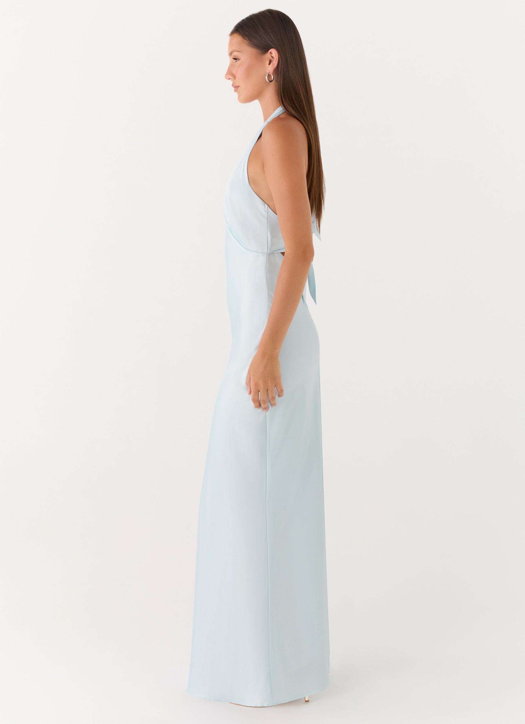 Heavy Hearted Satin Maxi Dress - Ice Blue Product Image